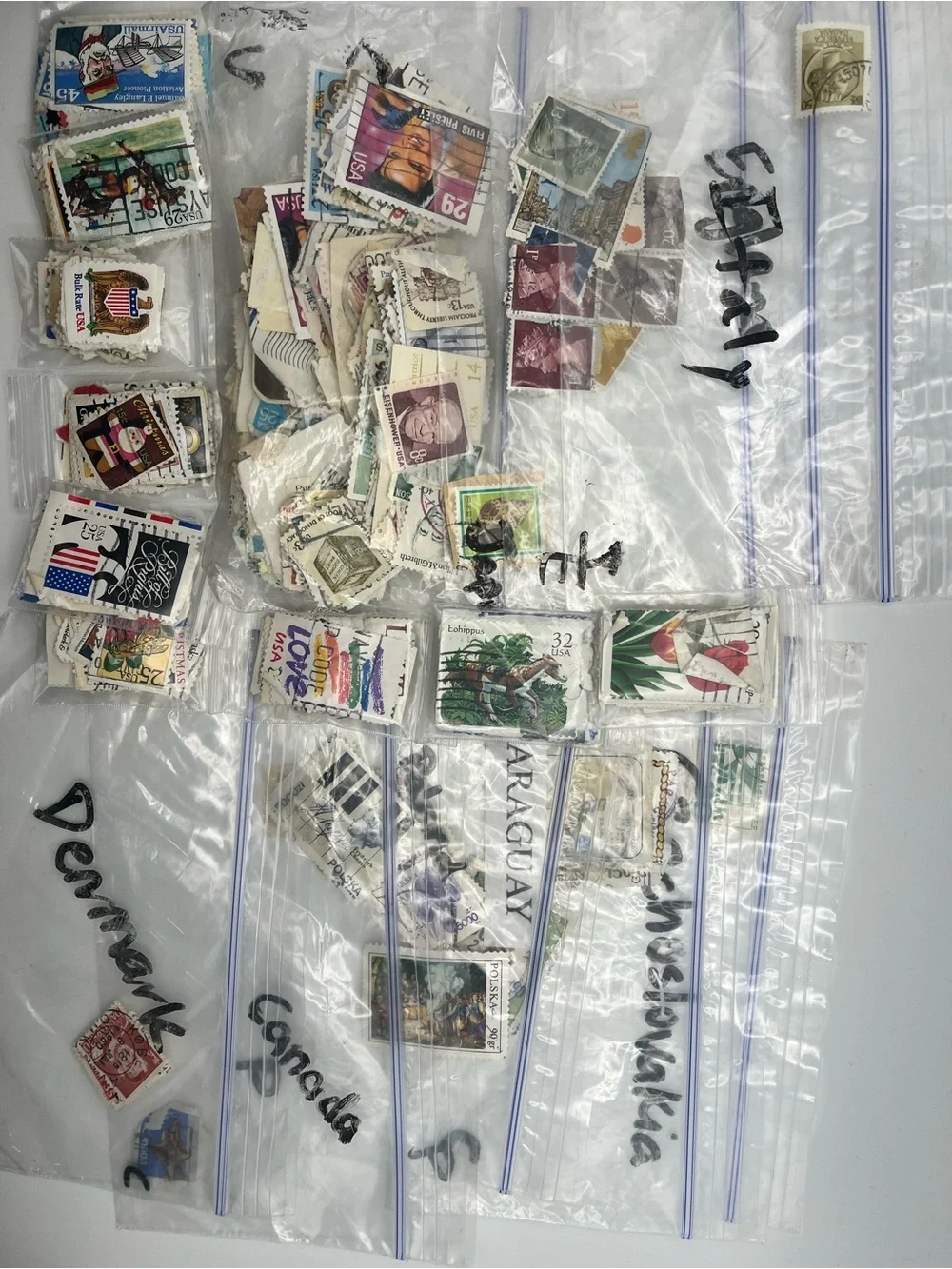Vintage Postage Stamp Collection Lot USA & Worldwide Hundreds of Used Stamps